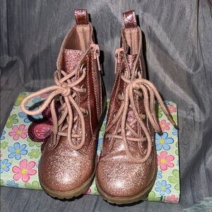 Kids Glitter Lace-Up Ankle Boots - Rose Gold